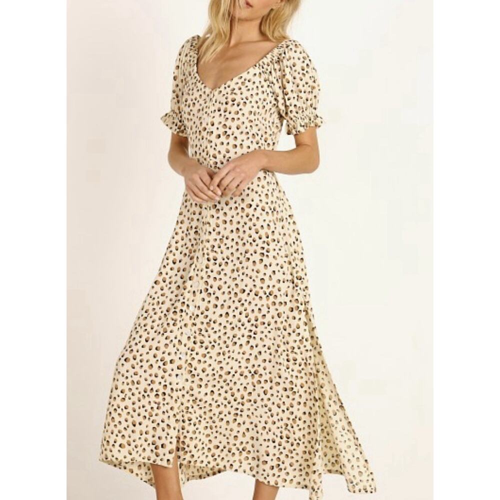 KIVARI Valentina Button Front Midi Dress Leopard Small Excellent - Picture 2 of 11